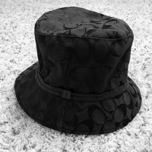 Coach black signature monogram bucket hat with leather band